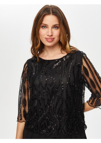 Payet ve Boncuk Detaylı Uzun Abiye Elbise S25ABY001 indirimleri