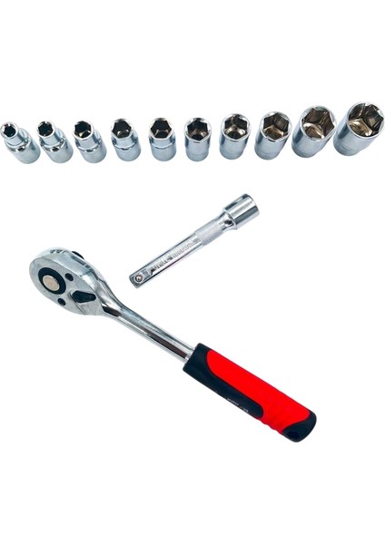 Lokma Anahtar Takımı 12'li Set 8-10-12-13-14-15-17-19-22-24 mm Cr-V Çelik 1/2 Derin Cırcır Soket