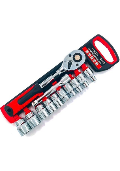 Lokma Anahtar Takımı 12'li Set 8-10-12-13-14-15-17-19-22-24 mm Cr-V Çelik 1/2 Derin Cırcır Soket