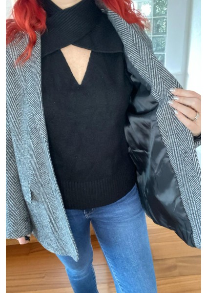 Gri Astarlı Kaşe Blazer Ceket modelleri
