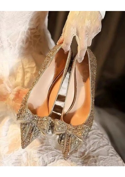 Lady Princess Gümüş Nude Şeffaf Kristal Fiyonk Taşlı Stiletto 9cm Topuklu Düğün Nişan Abiye Ayakkabı modelleri