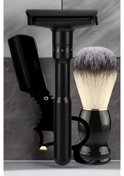 Shave Q7 Full Metal Manuel Tıraş Makinesi + F8 Tıraş Fırçası + U4 Full Metal Ustura