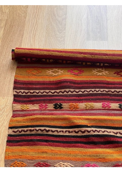 150 x 105 cm El Dokuma Bohem Türk Kilim Halı, Geometrik ve Çizgili Desenli, Nadir Vintage Kilim, Ev Dekoru