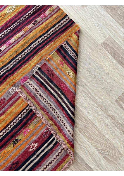 150 x 105 cm El Dokuma Bohem Türk Kilim Halı, Geometrik ve Çizgili Desenli, Nadir Vintage Kilim, Ev Dekoru