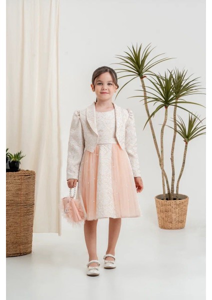 Kız Çocuk Elbise Ceketli Tüllü Çantalı