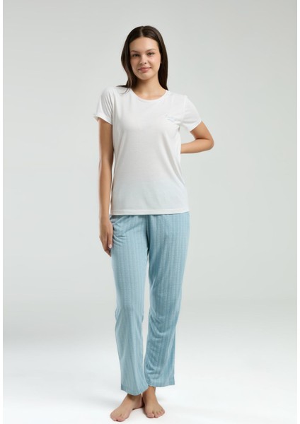Yazlık Büyük Bedenli Pijama Takım, Viskon Kumaşlı, Cep Detaylı