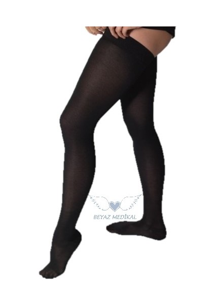Orta Basınçlı (23 - 32 Mmhg) Uyluk Boyu Varıs Çorabı Siyah (Burnu Kapalı)