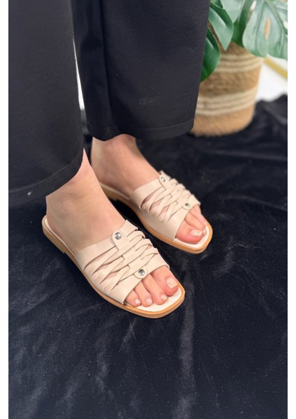 Günlük Küt Burun Kadın Terlik Bantlı Pedli Puf Yumuşak Taban Hafif Yazlık Çeyiz Bohça Misafir Ev 399