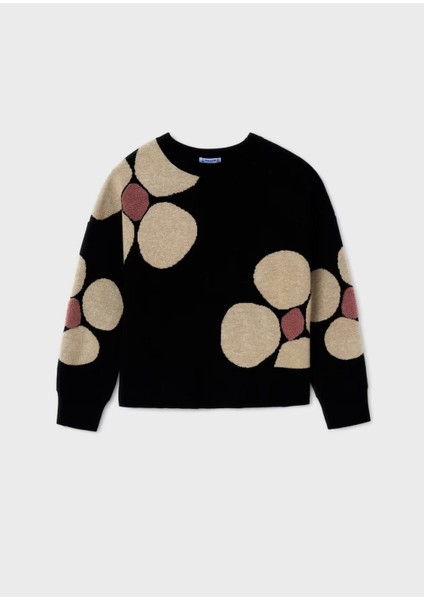 Kız Çocuk Çiçekli Kazak Siyah 7301