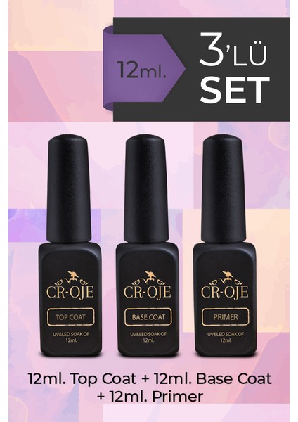 Kalıcı Oje Kalıcı Oje Protez Tırnak Top Coat, Thin Base Coat, Primer 3lü Set (12 ml)