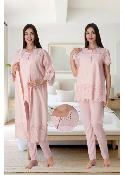 Fistolu Pamuk Astarlı Pijama Sabahlık Takımı