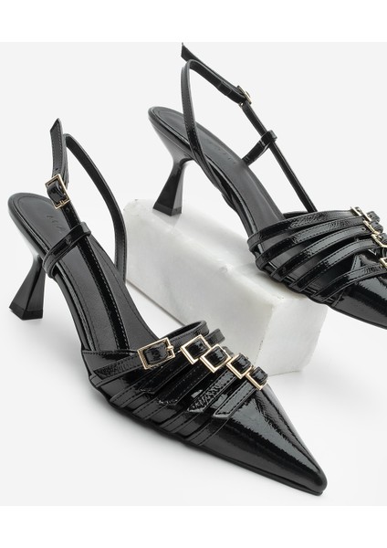 Kadın Stiletto Sivri Burun Kemer Detaylı Arkası Açık Topuklu Ayakkabı Anore