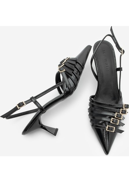 Kadın Stiletto Sivri Burun Kemer Detaylı Arkası Açık Topuklu Ayakkabı Anore