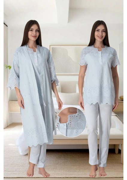 Fistolu Pamuk Astarlı Pijama Sabahlık Takımı