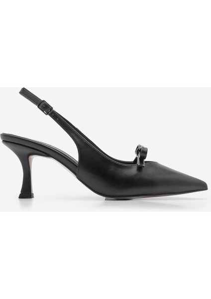 Kadın Stiletto Sivri Burun Fiyonk Detaylı Arkası Açık Topuklu Ayakkabı Nutge