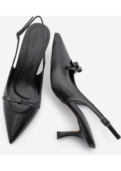 Kadın Stiletto Sivri Burun Fiyonk Detaylı Arkası Açık Topuklu Ayakkabı Nutge