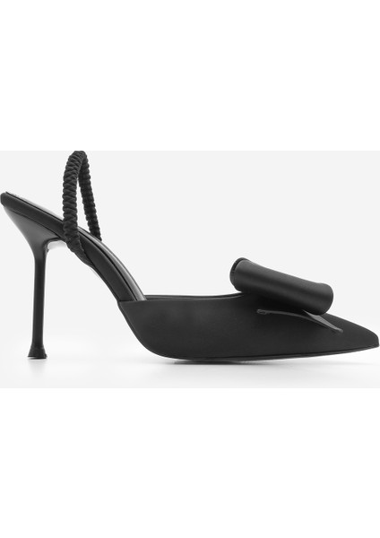 Kadın Stiletto Fiyonk Detaylı Arkası Açık Lastikli Topuklu Ayakkabı Loderya modelleri