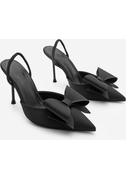 Kadın Stiletto Fiyonk Detaylı Arkası Açık Lastikli Topuklu Ayakkabı Loderya fırsatları