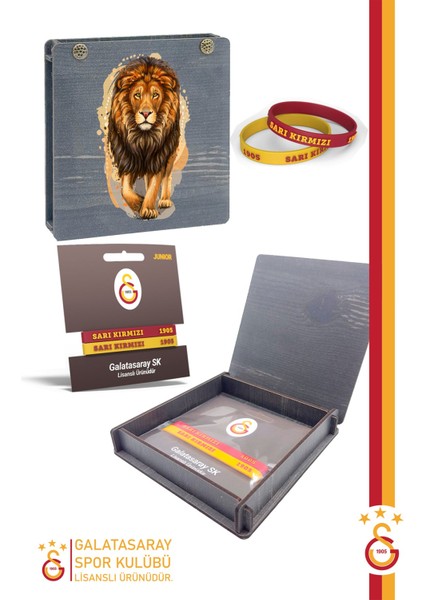 Orijinal Lisanslı Sarı Kırmızı 1905 2'li Bileklik Aslan Baskılı Hediyelik Ahşap Kutulu