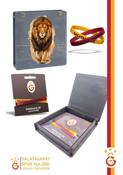 Orijinal Lisanslı Armanın Peşinde 2'li Bileklik Aslan Baskılı Hediyelik Ahşap Kutulu