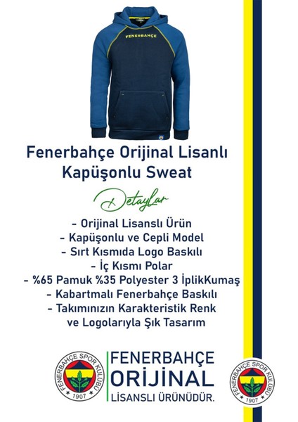 Lisanslı Kapüşonlu Mavi Erkek Sweat