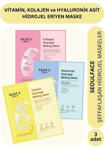 Vitamin Kolajen ve Hiyalüronik Asit Özlü Hydrojel Şeffaflaşan Eriyen Maske 34G 3 Adet