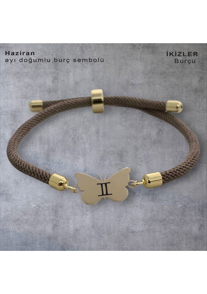 Kelebek Figürlü 14 Ayar Altın Plakalı Özel Astroloji Burçlar Sembollü Desenli Bileklik