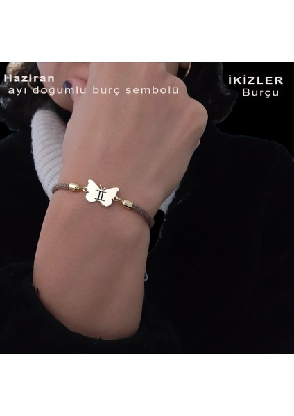 Kelebek Figürlü 14 Ayar Altın Plakalı Özel Astroloji Burçlar Sembollü Desenli Bileklik fiyatları