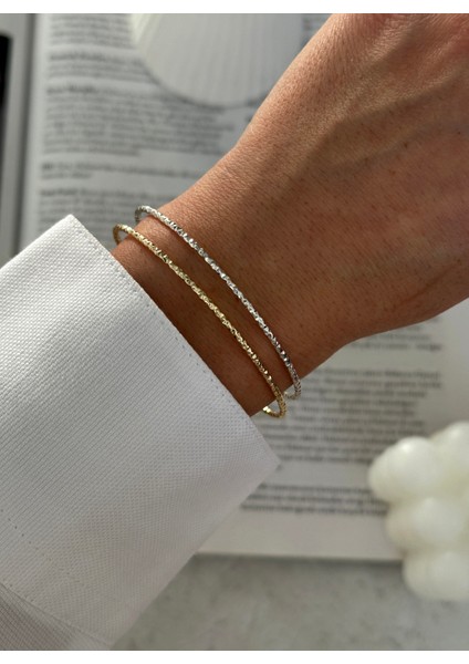 Ikili Minimal Işıltılı Bileklik | 1 Adet Gold ve 1 Adet Gümüş Renk Işıltılı Bileklik