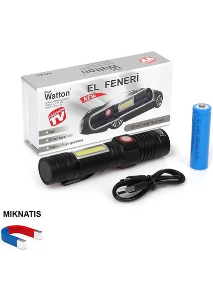 Geniş Açılı P50 LED Şarjlı El Feneri WT-601