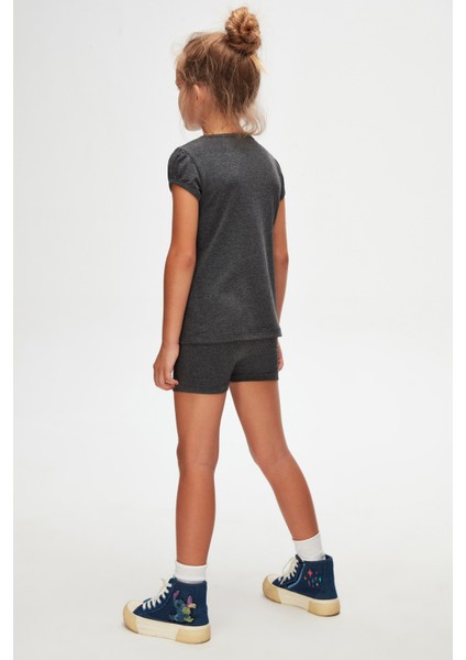 Antrasit Basic Kız Çocuk Sıfır Yaka Karpuz Kol Tişört fırsatları