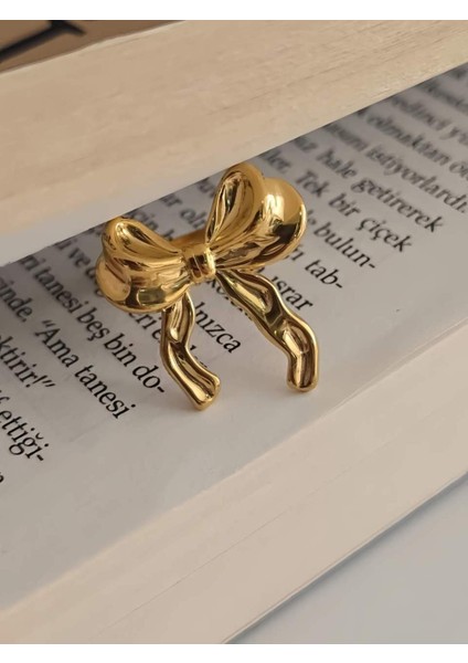 Fiyonk Kurdela Model Ayarlanabilir Altın Kaplama Gold Çelik Yüzük