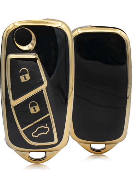 Doblo Fiorino 500 3 Buton Sustalı Nano Anahtar Kılıfı Siyah