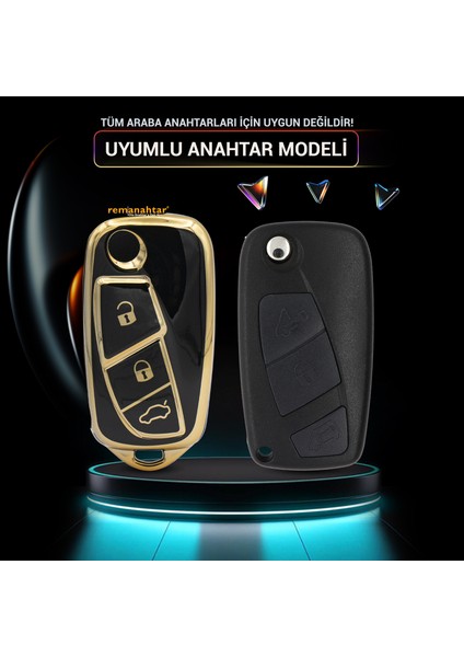 Doblo Fiorino 500 3 Buton Sustalı Nano Anahtar Kılıfı Siyah fiyatları