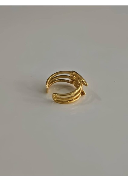 Üçlü Plaka Kaburga Model Ayarlanabilir Altın Kaplama Gold Çelik Yüzük