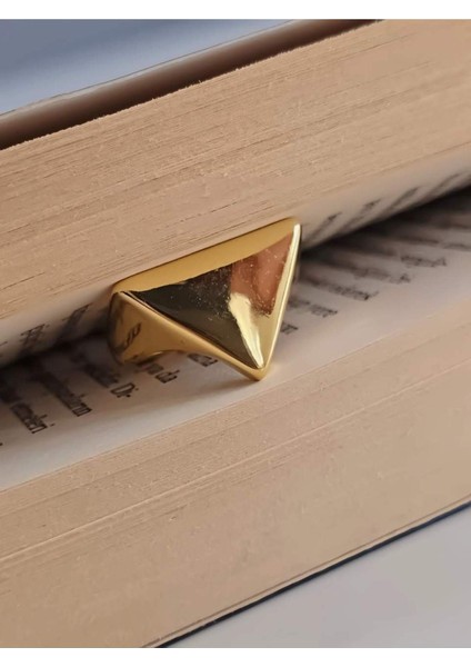 Üçgen Plaka Model Ayarlanabilir Altın Kaplama Gold Çelik Yüzük