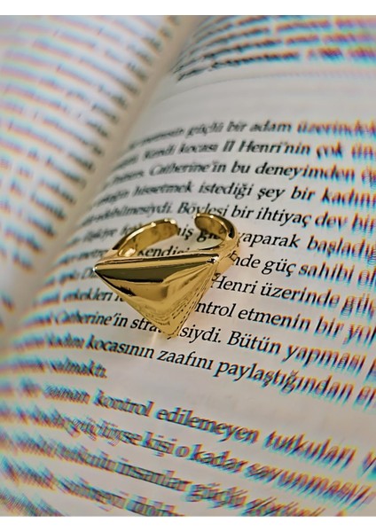 Üçgen Plaka Model Ayarlanabilir Altın Kaplama Gold Çelik Yüzük