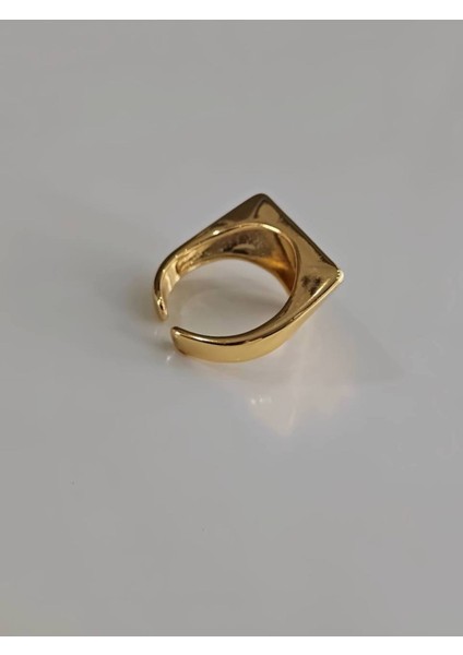 Üçgen Plaka Model Ayarlanabilir Altın Kaplama Gold Çelik Yüzük