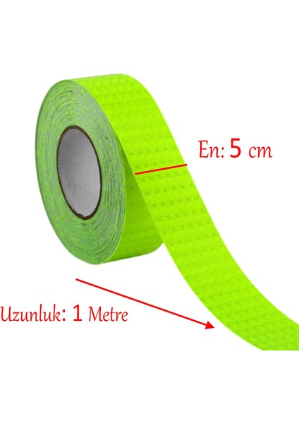 Yapışkanlı Gece Parlayan Reflektörlü 5 cm Fosforlu Reflektif Ikaz Bandı 1 Metre Florasan Şerit Bant