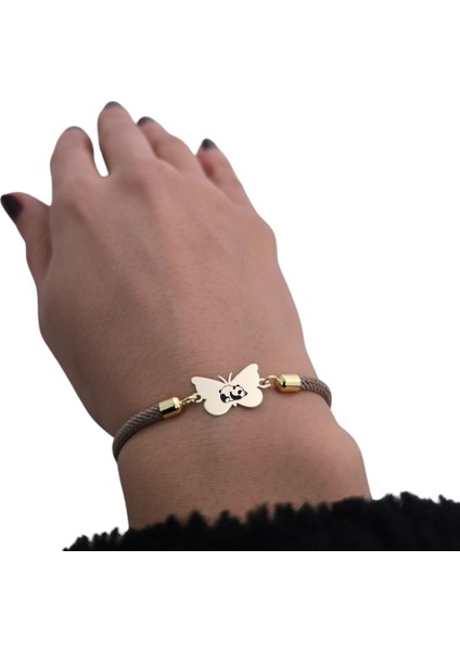 Kelebek Figürlü 14 Ayar Altın Plakalı Semboller Desenli Şahane Bileklik fiyatları