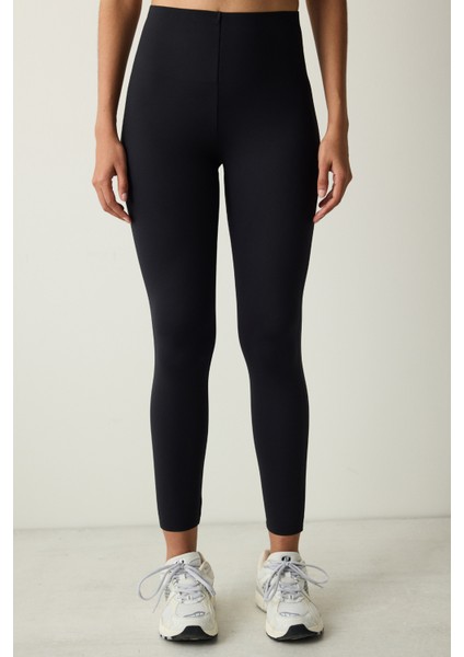 Siyah Yüksek Bel Yan Dikiş Detaylı İki Yana Esneyen Bilek Boy Tayt fiyatları