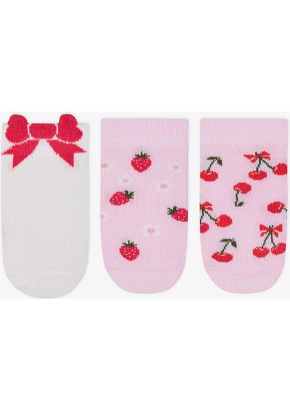 Kız Çocuk Bow Cherry Çok Renkli 3lü Patik Çorap