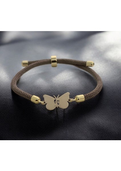 Kelebek Figürlü 14 Ayar Altın Plakalı Semboller Desenli Şahane Bileklik