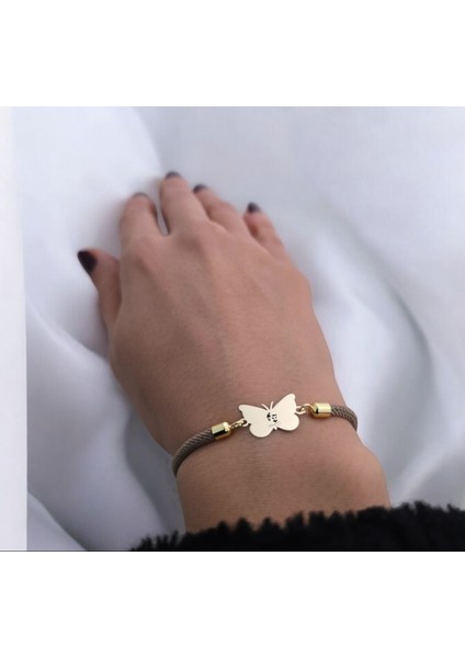 Kelebek Figürlü 14 Ayar Altın Plakalı Semboller Desenli Şahane Bileklik fiyatları