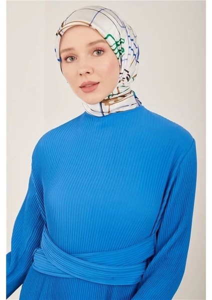 Beli Çapraz Kemerli Piliseli Elbise 23Y9663 Kobalt