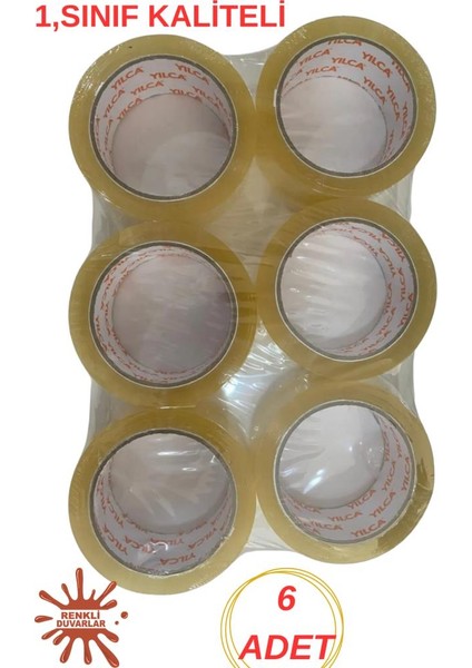 6 Adet Koli Bantı 45 mm x 100 Metre Kaliteli Güçlü Yapışkanlı Koli Bantı Paketleme Kırtasiye Bantı