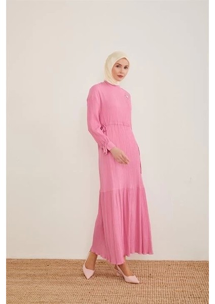 Beli Ayarlanabilir Gofreli Elbise 23Y9659 Şeker Pembe