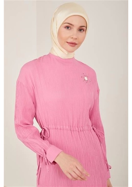 Beli Ayarlanabilir Gofreli Elbise 23Y9659 Şeker Pembe