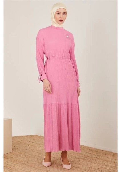 Beli Ayarlanabilir Gofreli Elbise 23Y9659 Şeker Pembe
