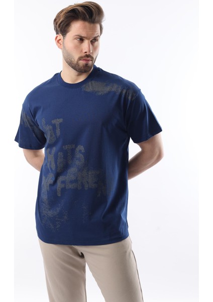 Lacivert Baskılı Erkek T-Shirt E7115